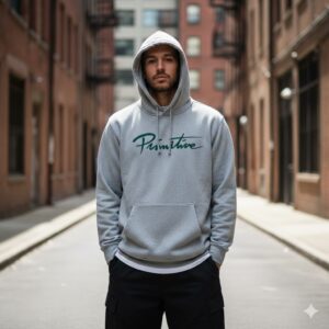 Alternative view of PRIMITIVE NUEVO SCRIPT HOOD HEATHER GREY